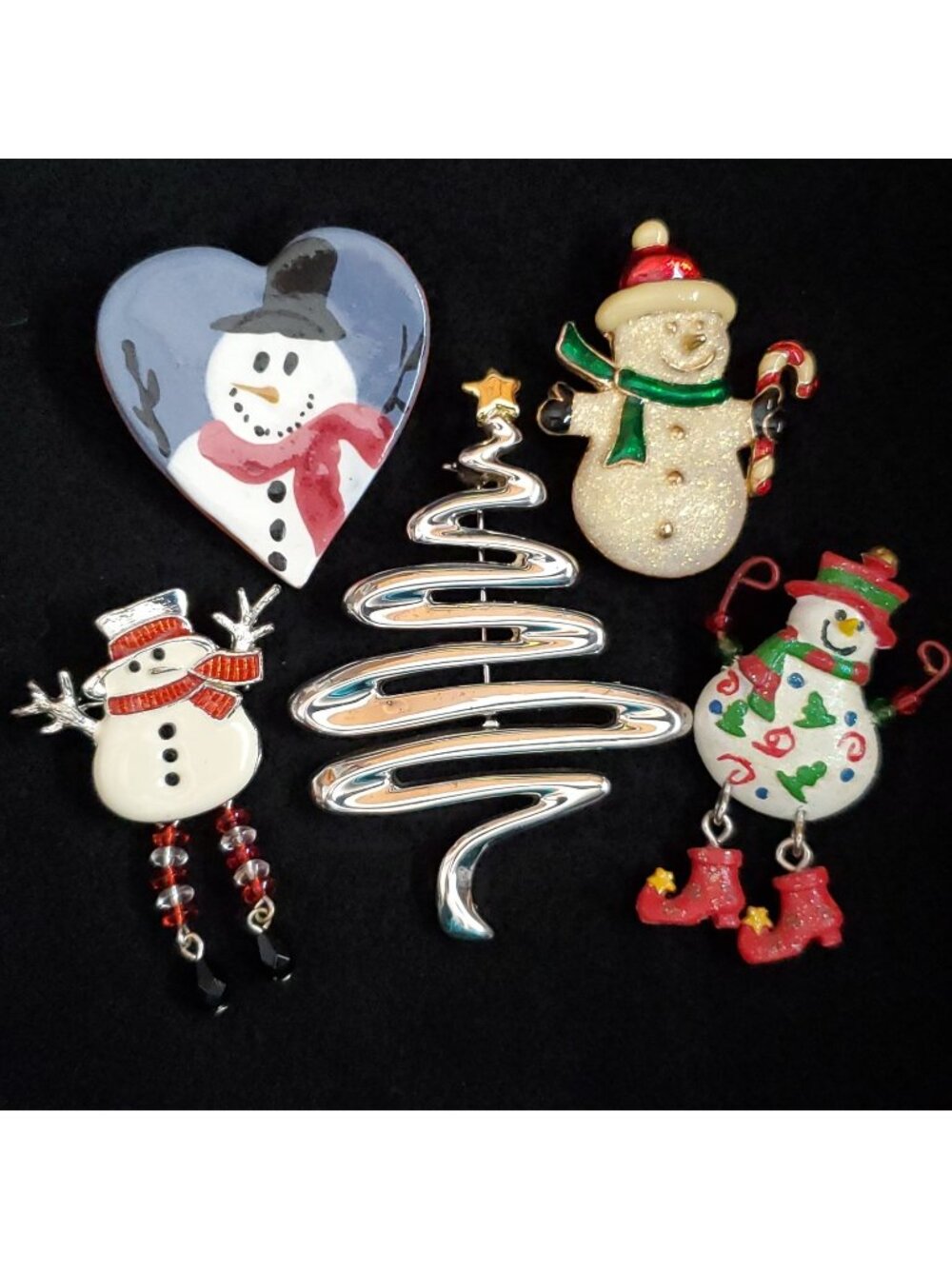 Vintage Snowman Brooch Winter Christmas Tree Lot of 5